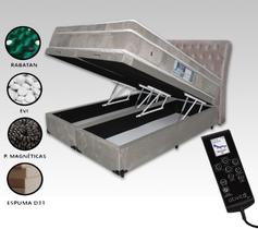 Colchão Queen 1,58x1,98 Massageador Base Box Baú Bipartido Cabeceira Completo Bege Claro ALLMAG