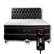 Colchão Queen (1,58x1,98) Massageador Com Controle Operacional Bio + Base Box Bipartida (Preto) + Cabeceira (Preta)