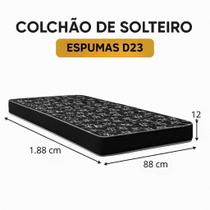 Colchão Solteiro 88 Espumas D23 Conforto P/Dormir Tampo Preto 1,88 x 88 x 12 cm Colchão Solteiro 88 Espumas D23 Conforto P/Dormir Tampo Preto 1,88 x 88 x 12 cm