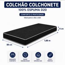 Colchão Solteiro 88x188x8cm Espuma D20 Padrão Colchonete 8cm de Altura Multiuso confortável Colchão Solteiro 88x188x8cm Espuma D20 Padrão Colchonete 8cm de Altura Multiuso confortável