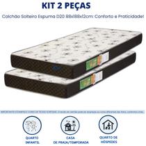 Colchão Solteiro Espuma D20 12cm KIT 2 PEÇAS Ideal para Bicama Cama Auxiliar, Infantil e Hóspedes.