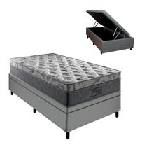 Colchão Solteiro Palermo Mola Ensacada e Base Box Baú Cinza
