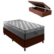 Colchão Solteiro Palermo Mola Ensacada e Base Box Baú Marrom