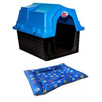 Colchonete + Casa Pet N4 Azul Cães Cachorros Gatos De Plástico Colchonete + Casa Pet N4 Azul Cães Cachorros Gatos De Plástico