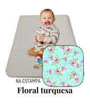 Colchonete Colchão Infantil Para Bebê 90X60 Floral Turquesa