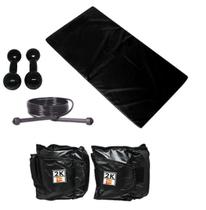 Colchonete Preto+ Corda+ Par Caneleira 2kg+ Par Halter 2kg