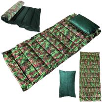 Colchonete Solteiro com Travesseiro Camping Camuflado Verde F.a. Colchoes