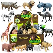 Coleção 12 Animais Savana Selva Bichos Realistas Maquete Caixa de Presente