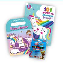 Coleção 2 Livros Unicornio Fofinhos Primeiros Desenhos Pintar Colorir Infantil Criança + Caixa de Lapis de Cor