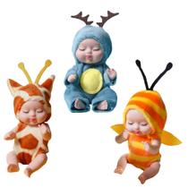 Coleção 3 Bonecas Mini Bebês Infantil Amor de Bichinhos 11cm