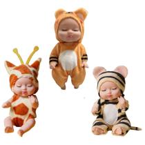 Coleção 3 Bonecas Mini Bebês Infantil Amor de Bichinhos 11cm