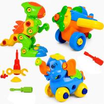 Coleção 3 Brinquedos Infantil Didático Presente Crianças Avião Elefante e Dinossauro