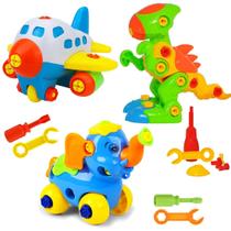Coleção 3 Brinquedos Infantil Didático Presente Crianças Avião Elefante e Dinossauro