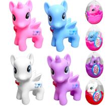 Coleção 4 Little Unicórnio Pony Ovo Rosa Roxo Azul Branco