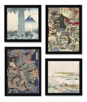 Coleção 4 Quadros Arte Classica Japonesa Paisagens Samurais