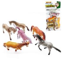 Coleção 6 Miniaturas Cavalos Selvagens Animais de Brinquedo em Borracha - Wild Horse - toys