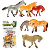 Coleção 6 Miniaturas Cavalos Selvagens Animais de Brinquedo em Borracha - Wild Horse