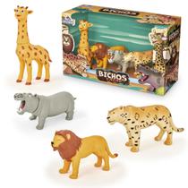 Coleção Boneco Bicho Safari Zoológico Girafa Leão Hipopótamo - Adijomar Brinquedos