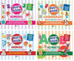 Coleção C/4 Livros Busy Book Grude, Desgrude e Aprenda - Alfabeto, Números, Coordenação e Animais