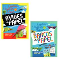 Coleção Colorir e Dobrar Aviões e Barcos de Papel 2 Livros Editora Brasileitura