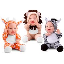 Coleção com 3 Bonecas do Safari Babilina Planet Bebês Zebra Leão e Girafa Bambola