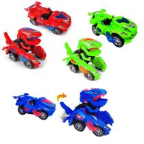 Coleção com 3 Carrinhos Transformers Dinossauros Azul Vermelho e Verde