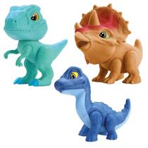 Coleção Com 3 Dinossauros Little Dino Triceratops Velociraptor Braquiossauro - Bambola