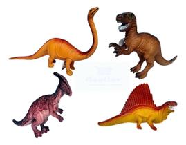 Coleção Com 4 Brinquedo Dinossauro Borracha Tamanho Grande