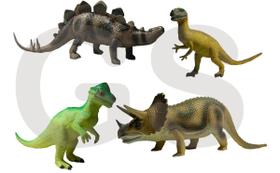 Coleção Com 4 Brinquedo Dinossauro Borracha Tamanho Grande
