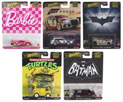 Coleção com 5 Miniaturas Cultura Pop - Batman, Barbie, Forza e Turtles - Mix 5 2024 - 1/64 - Hot Wheels Premium