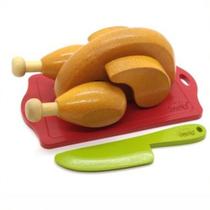 Coleção Comidinhas - Kit Frango com Corte Tábua Faca Madeira - NewArt