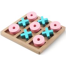 Coleção de jogos Tic Tac Toe de madeira 18x18cm rosa azul