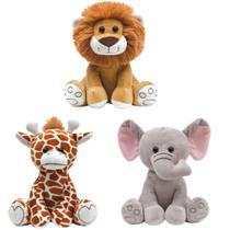 Coleção de Pelúcias p/Bebês Decoração de Quarto Leão Girafa a Elefante