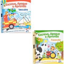 Coleção escreva, apague e aprenda 2 vol: veiculos + fazenda - Happy Books
