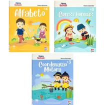 Coleção happy school cartilha de alfabetização 3 vol: coordenação motora + cores e formas + alfabeto - Happy Books