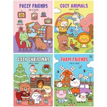 Coleção Livros de Colorir Boggie Goods 4 Vols Fuzzy Friends Cozy Christmas Cozy Animals Farm Friends