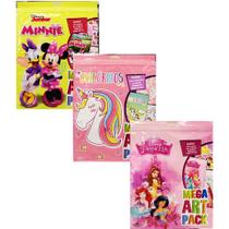 Coleção mega art pack para meninas - 3 livros - minnie + princesas + unicórnios - Kit de Livros