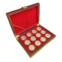 Coleção Moedas Zodíaco Chinês Douradas Conjunto de 12 em Caixa Luxo