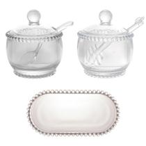 Coleção Pearl - Kit 3 Peças (Bandeja + Açucareiro + Meleira) Cristal