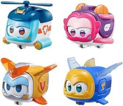 Coleção Super Wings Super Pets, pacote com 4 unidades, Super Pets Jerome, Golden Boy, Shine, Ellie, boneco de ação veicular, com efeitos de luz e expressões que mudam as emoções, presentes para crianças de 3 anos ou mais