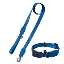 Coleira Ajustável e Guia para Cães G Azul Marinho Resistente Conjunto Passeio Poliéster Mosquetão Metal