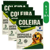 Coleira antipulgas e carrapato kit com 3 unidades para cães antiparasitario world
