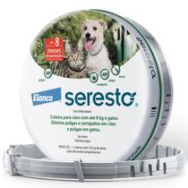 Coleira Antipulgas e Carrapatos Elanco Seresto para Caes e Gatos ate 8 Kg