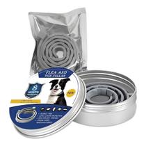 Coleira Antipulgas Para Cães Ajustável 63cm Cinza Óleo Essencial com Caixa de Alumínio