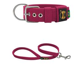 Coleira Cachorro Grande Pit Bull Fit Pink M + Guia 80Cm