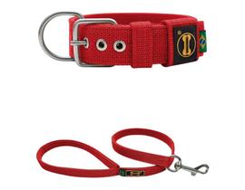 Coleira Cachorro Grande Pit Bull Fit Vermelho G + Guia 80Cm