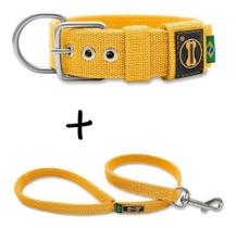 Coleira Cachorro Grande Pit Bull + Guia 80cm (amarelo) Fit