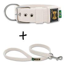 Coleira Cachorro Grande Pit Bull + Guia 80cm (branco) Fit Coleira Cachorro Grande Pit Bull + Guia 80cm (branco) Fit