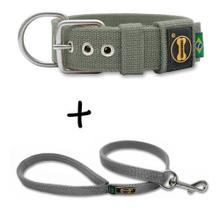 Coleira Cachorro Grande Pit Bull + Guia 80cm (Cinza) Fit Coleira Cachorro Grande Pit Bull + Guia 80cm (Cinza) Fit