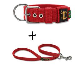 Coleira Cachorro Grande Pit Bull + Guia 80cm Fit Coleira Cachorro Grande Pit Bull + Guia 80cm Fit